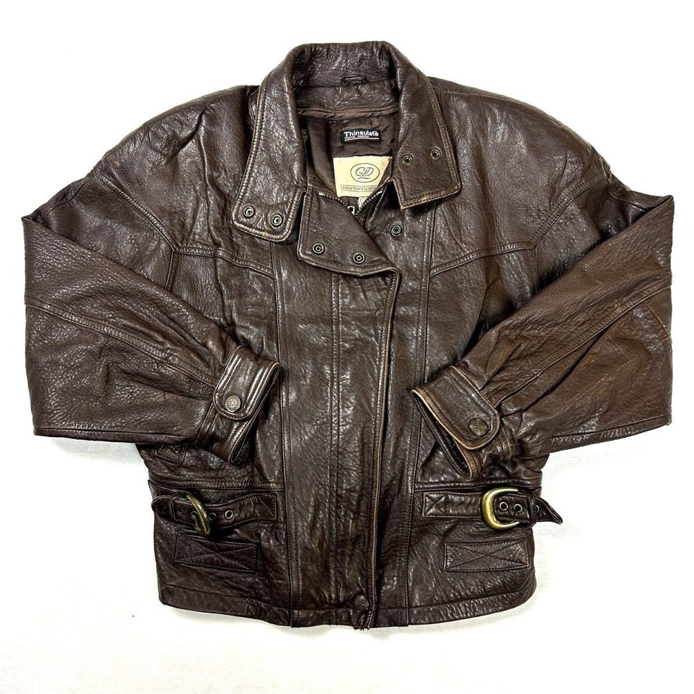 Vintage 90s Georgetown Leather Women's Brown Thinsulate Buckle Jacket Sz S